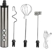 Rechargeable Electric Mountains, Milk Steel Milk foamer with 3 speeds, Interchangeable Heads USB for Cappuccino, Homemade Eggs and Sweets
