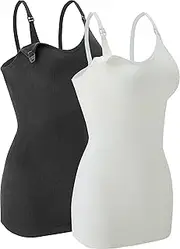 [BHRIWRPY] Nursing Tank Tops Built in Bra for Women Breastfeeding - Maternity Camisoles Pregnancy Nightgown (2 Pack)