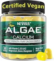 (2 Packs) Calcium Supplement 600 MG - Made with Natural Red Algae Plant-Based Calcium with Vitamin C, D3, Magnesium Boron and Manganese - Mango Flavor, 120 Counts