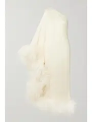 [Taller Marmo] Taller Marmo - + Net Sustain Ubud One-shoulder Feather-trimmed Silk-crepe Gown - Ivory - IT36 IT 36 Ivory