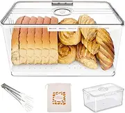 Bread Box for Kitchen Counter Airtight with Bread Bag & Tongs, Bread Storage Container with Time Recording Lid for Homemade Bread, Bread Keeper for Loaf, Toast, Bagel, Tall Bread Saver Holder (White)