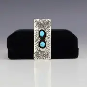 NATIVE AMERICAN NAVAJO STERLING SILVER & TURQUOISE MONEY CLIP BY SHIRLEY SKEETS