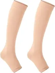 Open Toe Compression Socks Women Knee High Toeless Sleeve 20 30 mmHg for Shin Splints Varicose Veins L beige-Type AlvinliteHome