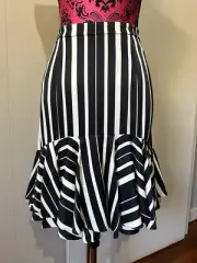 Sass Bide 12 Skirt A Line High Waist Navy White Stripe Layered Fluted Hem New