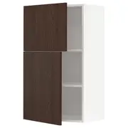 METOD wall cabinet with shelves/2 doors, white/Sinarp brown, 60x37x100 cm