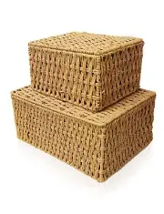 Woven Stackable Storage Baskets with Lid, Decorative Rope Organizer Bin - Set...