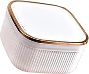 LeoLeoii Mini Trash Can with Lid, Minimalist Desktop Garbage Basket, Desk Trash Bin for Home Kitchen Dressing Table (White and Rose Gold)