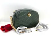 AUTH NWT $398 Tory Burch Kira Chevron Small Leather Camera Bag In Sycamore