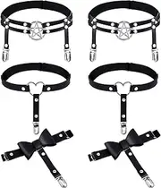 [Syhood] 6 Pieces Thigh High Garter Belt Heart Star Shaped Butterfly Knot Punk Leg Garter with Anti Slip Clips Elastic Punk Gothic Adjustable Thigh Ring for Women, Black