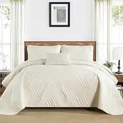 DJY Cream Quilt Queen Set, Lightweight Ultrasonic Bedspreads Soft Modern Geometric Coverlet Set for All Seasons - 3 Piece (1 Quilt, 2 Pillow Shams)