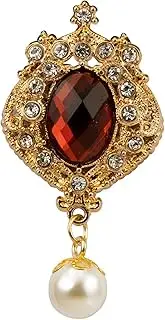 [Knighthood] Brooch Lapel Pin for Men Crowned Red Shimmer Stone Novelty Pin With Hanging Pearl Detailing Broochfor Suit Tuxedo of Shirts Tie Hat Scarf, Standard, Brass Zinc, No Gemstone