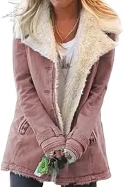 [EdNey] Winter Jackets For Women Plus Size Lamb Wool Outdoor Warm Thick Lining Fleece Jacket Lapel Collar Button Down Outerwear, Pink, Medium
