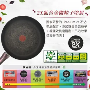 【Tefal 特福】法國製烈焰武士系列30CM不沾鍋平底鍋+玻璃蓋