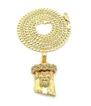 Mens Jesus Piece Pendant 24" Cuban Link Chain Necklace 14k Gold Hip Hop Jehovah