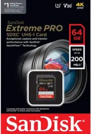 SanDisk Extreme PRO 64GB UHS-I U3 SDXC 200MB/s 4K UHD Video Memory Card SDSDXXU