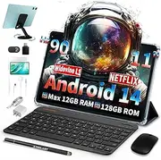 TECLAST P50S Tablet 11 Inch Android 14 Tablet PC with Keyboard 10-Piece Set, 12GB RAM + 128GB ROM (2TB TF) 2.4G + 5G WiFi, Unisoc Octa-Core A75 CPU, 5+13MP, 8000mAh, TUV/GMS/WidevineL1/3.5 mm [2024]