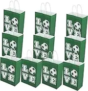 MOBUTOFU 10pcs Football Party Bags Handles Paper Snack Bags for Treats Sweets Toys for Boys and Girls Birthday Shower Halloween Christmas Celebrations