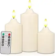 Neween Flameless Candles 4" 5" 6" Set of 3 Ivory Outdoor Indoor Pillars 2.2" Diameter Battery Operated Flickering Candles with 10-Key Remote Timer Function for Birthday Wedding Christmas Decor