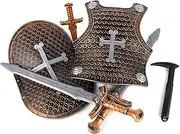 Crusaders Medieval Knight Armor Props Set Bronze-Colored Chest Plate Shield Swords for Dress up Cosplay, Brown