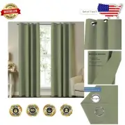Luxurious Sage Solid Window Curtains - 100% Blackout, Noise Reduction, 2 Panels