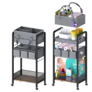 2IN1 Baby Diaper Caddy Organizer-3 Tier Rolling Storage Cart with Dividers-De...
