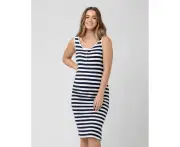 Lee Button Down Rib Dress Navy / White Womens Maternity Wear by Ripe Maternity