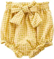 [RUKOSU] Toddler Baby Girls Plaid Bloomers High Waist Ruffle Bow Tie Diaper Cover Loose Harem Shorts