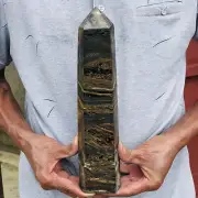 4.98lb Natural Tiger Eye Stone Obelisk Quartz Crystal Meditate Tower Healing