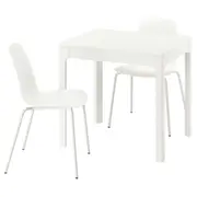 EKEDALEN / LIDÅS table and 2 chairs, white/white white, 80/120 cm