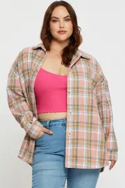 Check Shacket Long Sleeve Button Front