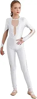 [YiZYiF] Kids Girls Long Sleeve Gymnastic Leotard Dance Figure Ice Skating Unitard Jumpsuit Competition Costume