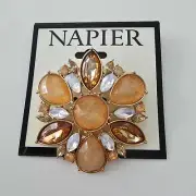NAPIER Amber, Champagne & White Rhinestone Gold Tone Cluster Brooch Pin Signed