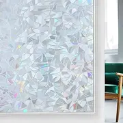 rabbitgoo Window Privacy Film, Static Cling Rainbow Film Decorative Window Tinting Film for Home, Daytime Protection Stained Glass Films Heat Control Window Clings, Grayish Silver, 44.5 x 200cm