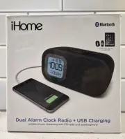 iHome Bluetooth Alarm Clock Radio with USB Charging Black Speakers and Alarm