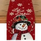 Snowman Let It Snow Winter Table Runner, Seasonal Table Runner, 13" x 72" Red