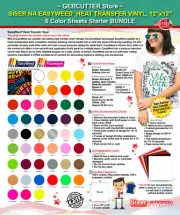 Siser easyweed htv heat transfer vinyl,12" x 12" - 6 color sheets starter bundle