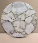 White Agate Coffee Table, Agate Side Table, Round Table, Geode Agate Furniture