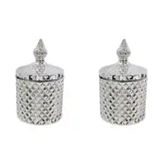 2PK LVD Glass Cruz Trinket Box Storage Decor Round 14.5cm - Silver