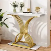 Modern Slim Accent Table, Versatile Console & Sofa Table With Faux Marble Top, S