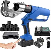Electric Hydraulic Crimping Tool, Rechargeable Hydraulic Wire Crimper with Digital Display，Crimping Range:Copper 400mm²/Aluminum 300mm²，18v 4.0ah Dual Battery and 10mm²-400mm² Mold