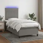 Box Spring Bed LED Dark Grey King Single Size 106x203 cm Mattress Fabric 5227