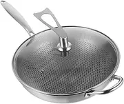 ABOOFAN Stainless Steel Honeycomb Wok with Lid Cooking Pot for Easy Cleaning Nonstick Surface Large Capacity Frying Pan for Everyday Use Dishwasher Safe