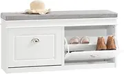 SoBuy Hallway Shoe Bench Shoe Rack Shoe Cabinet with Seat Cushion and 2 Flip-drawers White W104 x D24 x H51cm FSR64-W