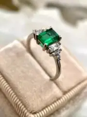 2,10 Ct Octagon Natural Emerald Wedding Diamond Ring14K solid white gold