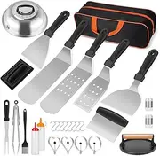 Griddle Accessories Kit - 29 PCS for Blackstone and Camp Chef. Includes Metal Spatula Set, Burger Press, Melting Dome, Scraper, Tongs, Carry Bag for Outdoor BBQ