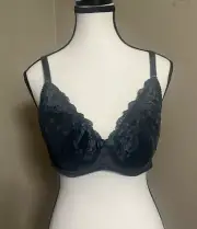 Adore Me Bra Sz 34DD Lace Feminine Dark Gray Padded Underwire Polka Dots