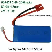 903475 2000mAh 7.4V Banana Plug 25C Battery For Syma X8 X8C X8SW RC Drone Toys