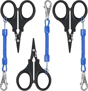 3 Pieces Fishing Scissors Fishing Tool Kit Portable Braided Line Cutter Stainless Steel with Titanium Coating with Hook and Retractable Coil Lanyards Accessories(Black)
