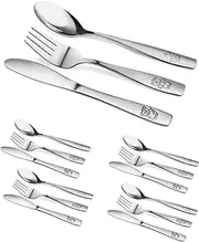 24 Piece Stainless Steel Kids Cutlery Child and Toddler Safe Flatware Kids Silverware Kids Utensil Set Includes 8 Knives 8 Forks 8 Spoons Total of 8 Place Settings Ideal for Home and Preschools