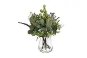 Glamorous Fusion 45cm Gumnut Native Artificial Plant Arrangement Decorative In Glass - Multi Color
